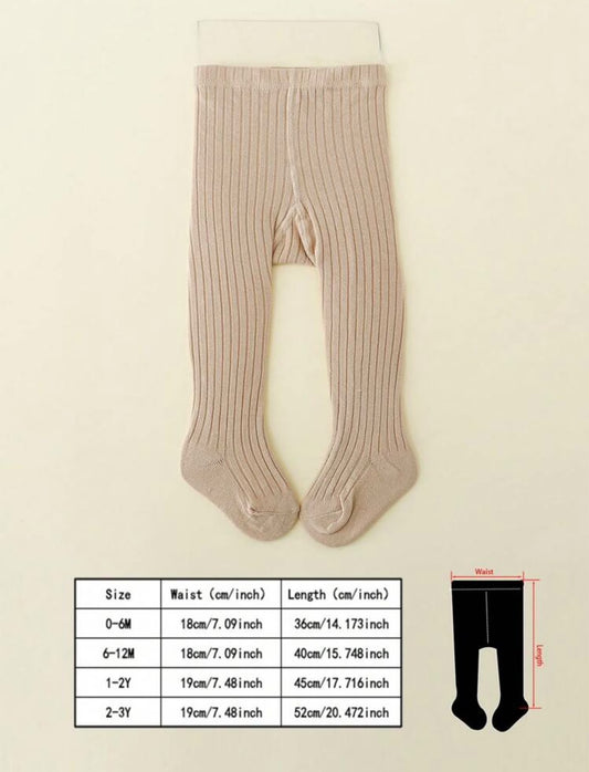 Beige Ribbed Baby Girl Tights