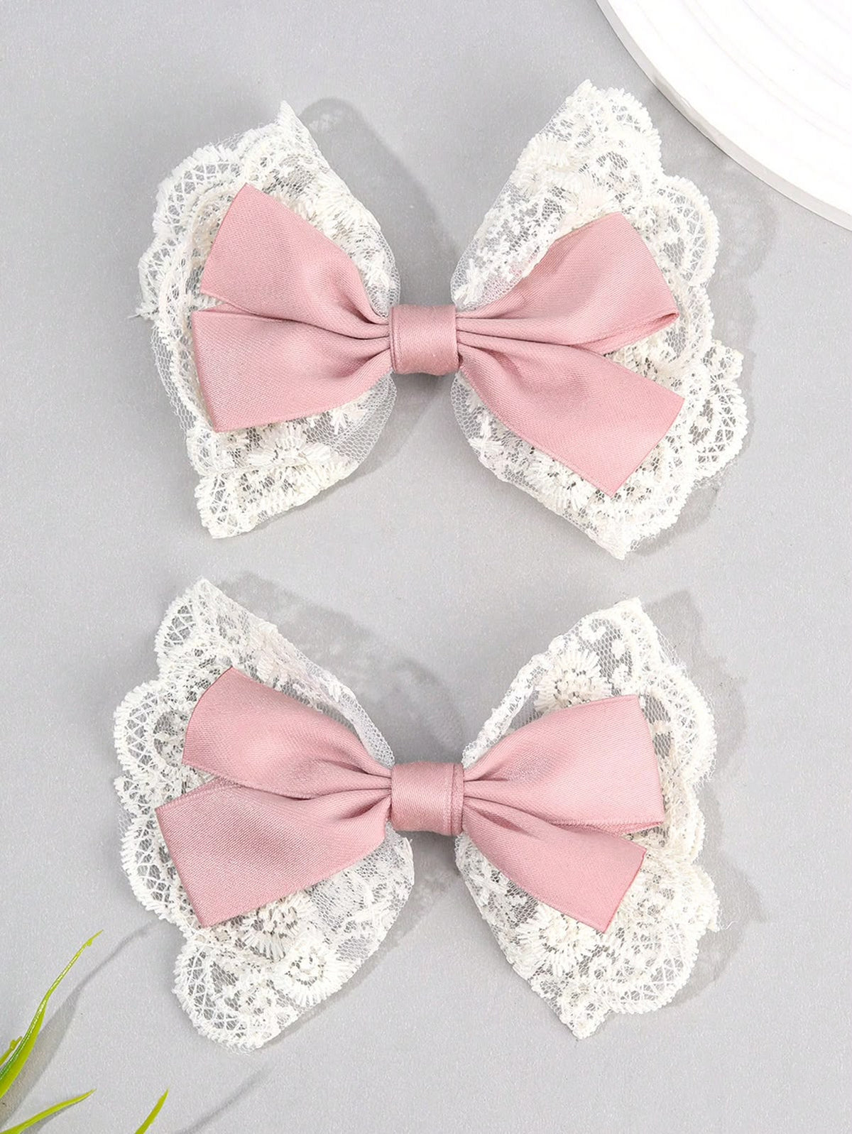 Pink Bow Lace Hair Clips (2 pcs set)