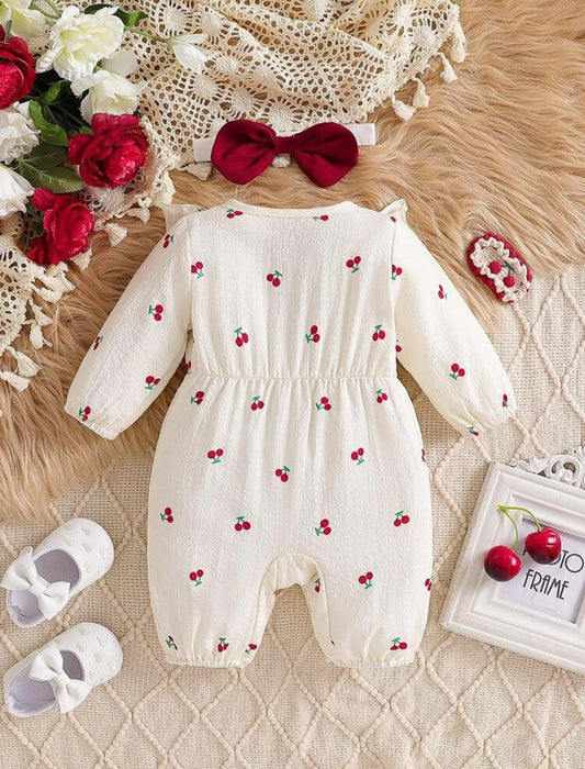 Cherry Print Baby Jumpsuit & Headband (2 pcs set)