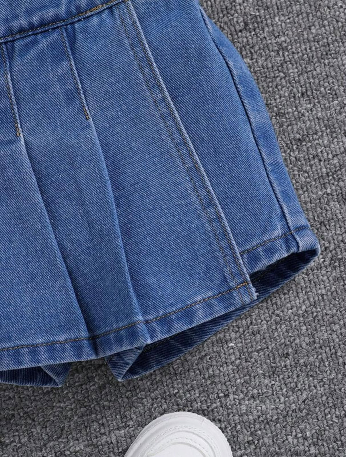Blue Pleated Denim Skort