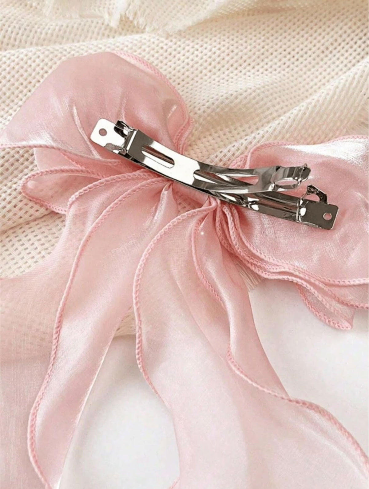 Pink Organza Bow Hair Clip