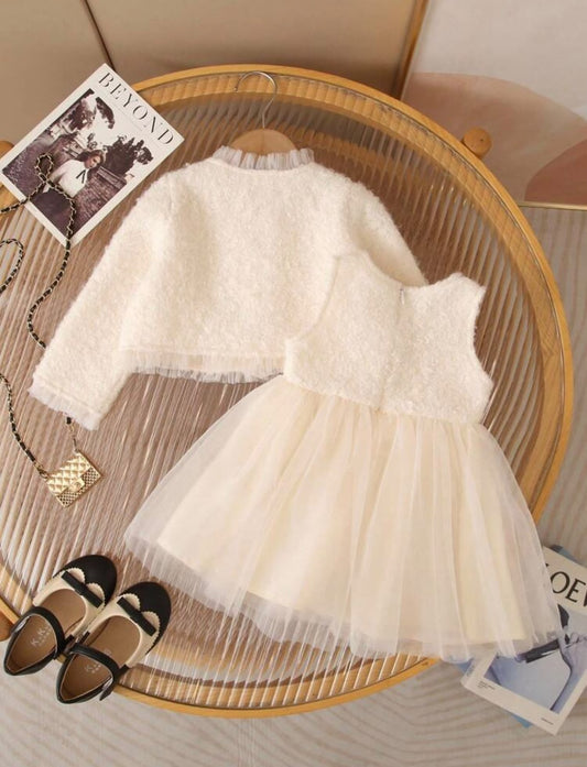 Apricot Cardigan & Tulle Dress (2 pcs set)