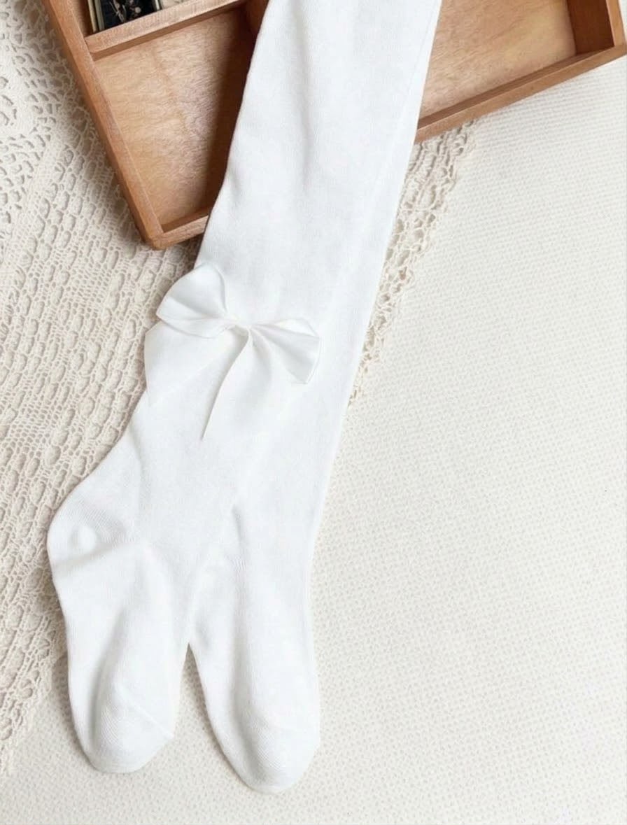 White Satin Bow Tights