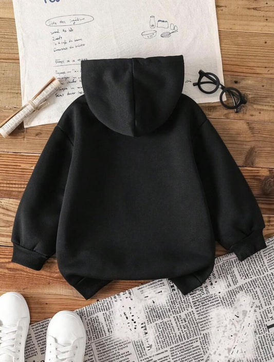 Black Hooded Sweatshirt with Cartoon Graphic