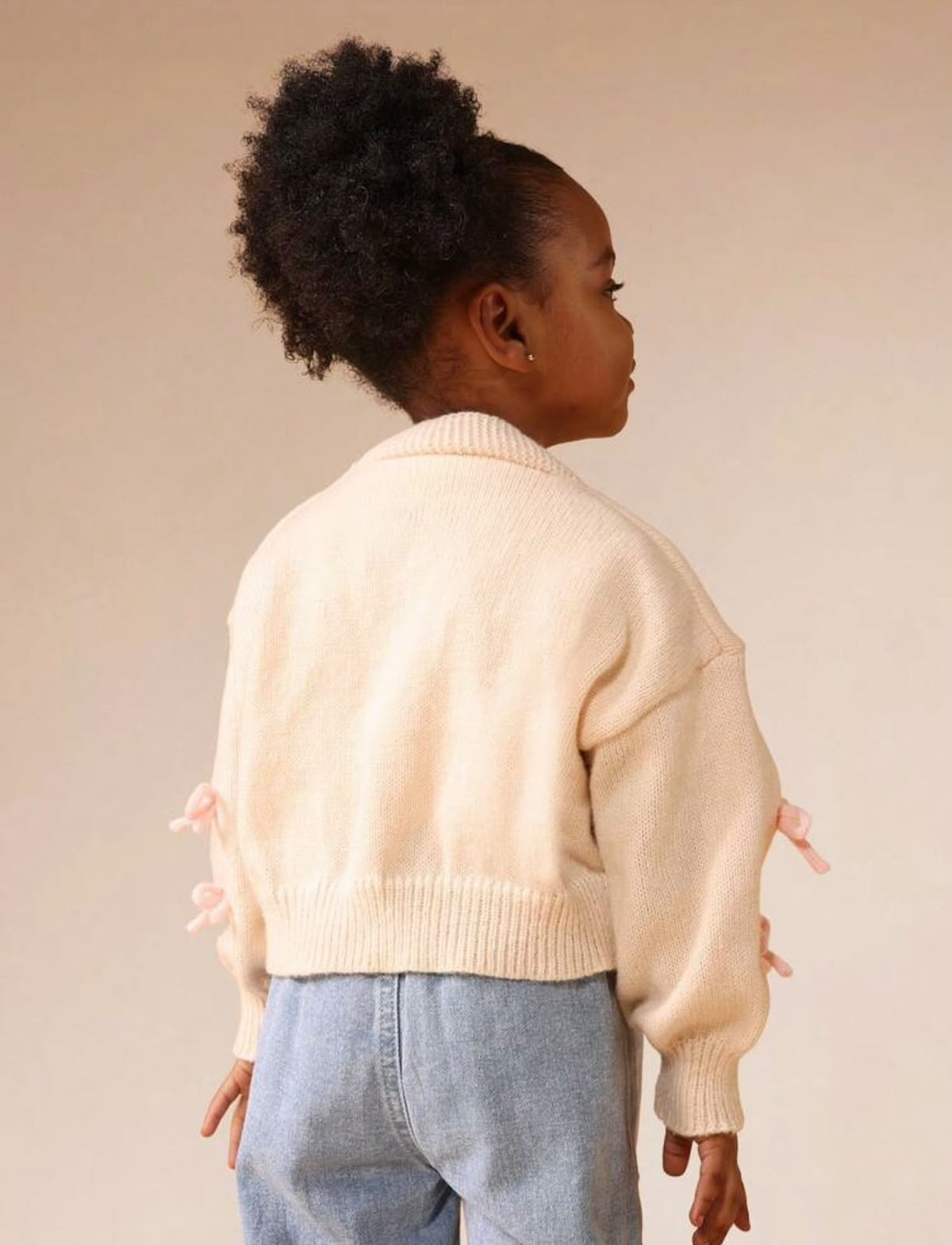 Cream Knit Cardigan with Pink Bows