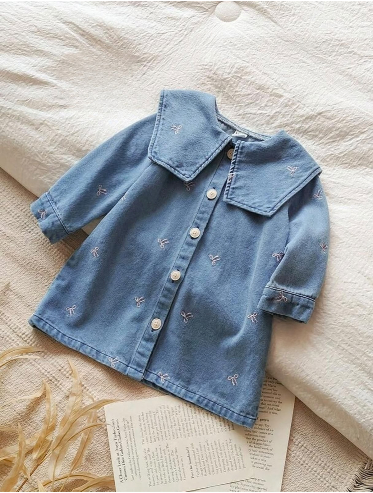Sailor Collar Denim Dress with Long Sleeves