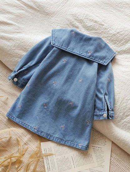 Sailor Collar Denim Dress with Long Sleeves