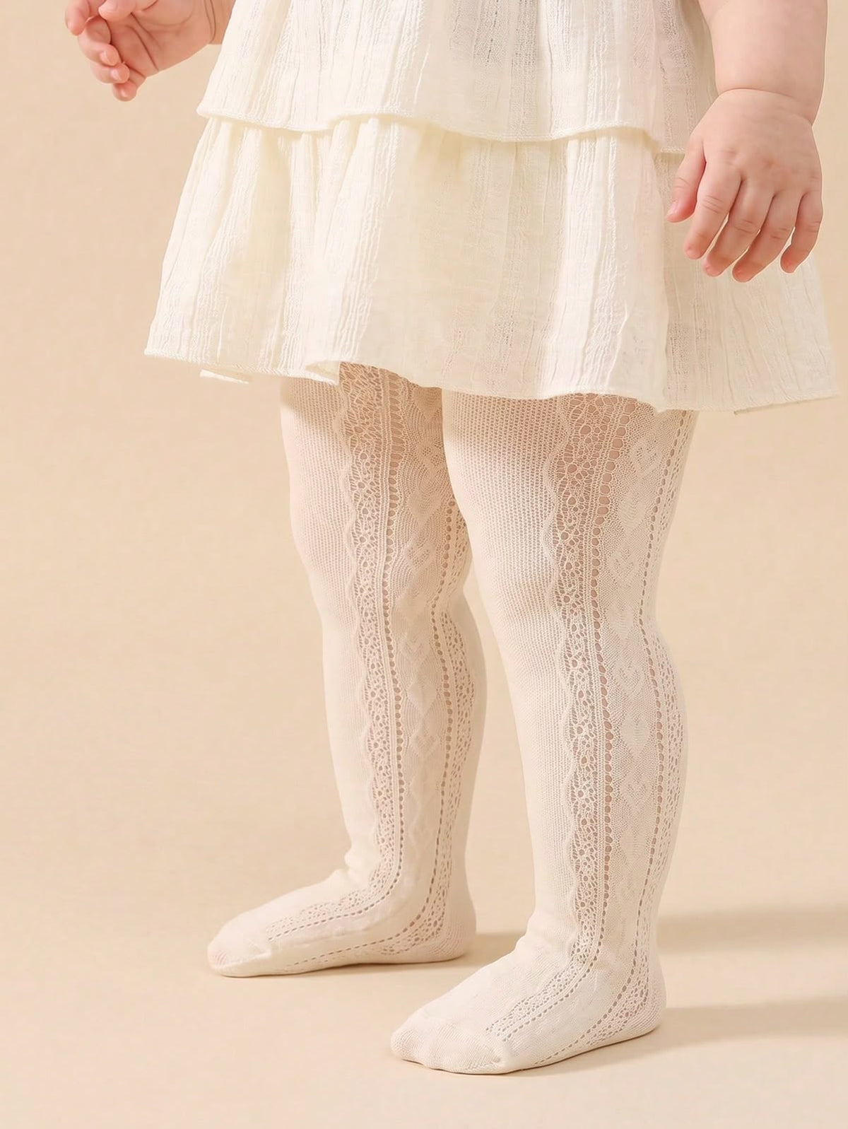 Cream Pointelle Side Heart Tights