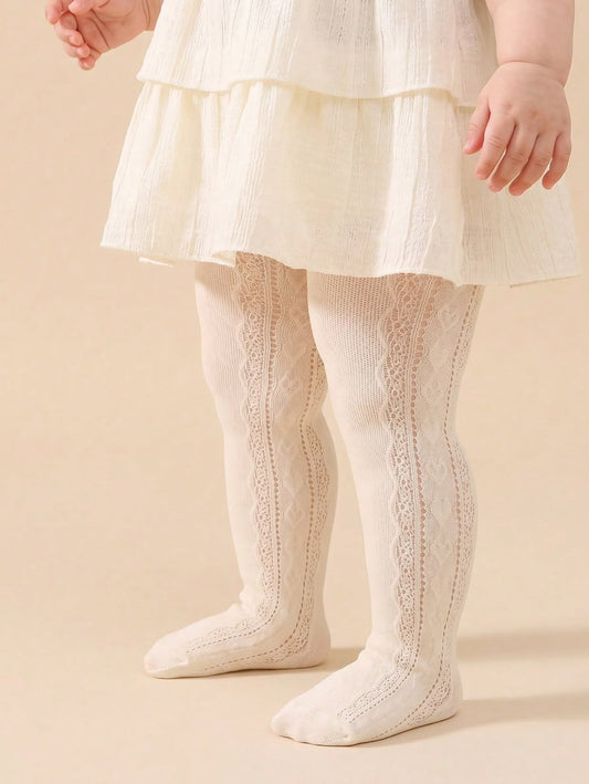 Cream Pointelle Side Heart Tights