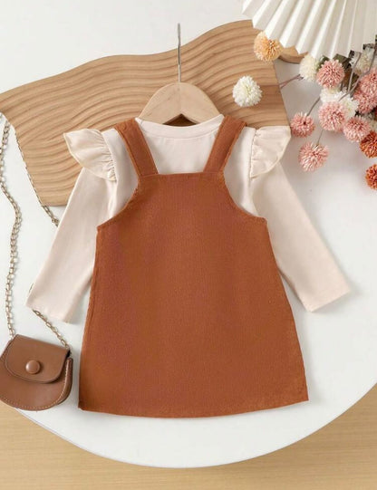 Rust Bow Pinafore & Long Sleeve Top (2 pcs set)