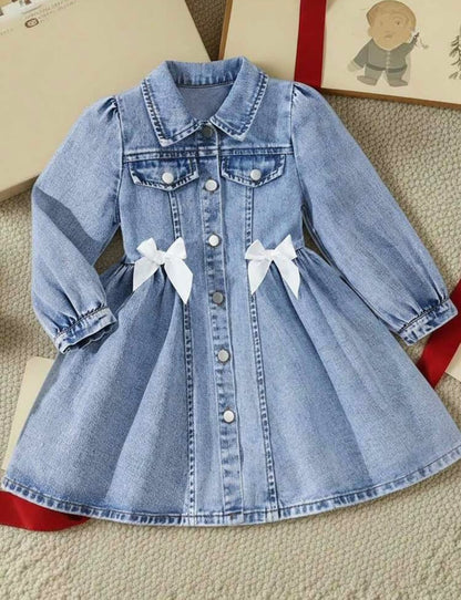 Light Wash Denim Dress with Puffed Sleeves