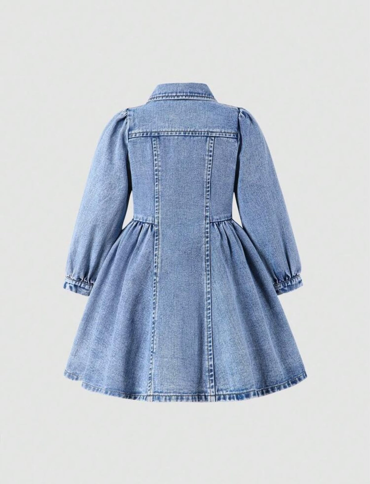 Light Wash Denim Dress with Puffed Sleeves