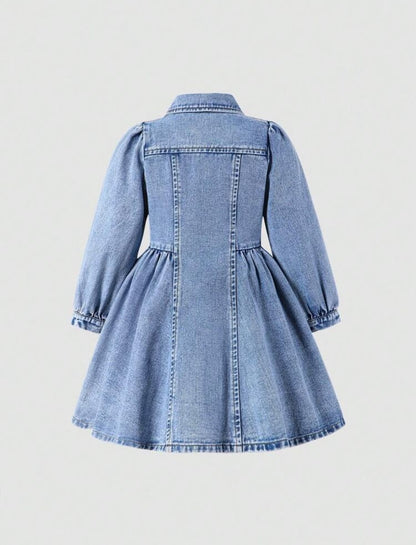 Light Wash Denim Dress with Puffed Sleeves