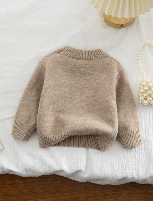Beige Knit Sweater with Tulle Bows