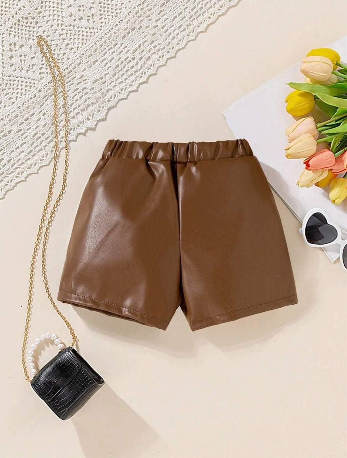 Retro Brown Leather Shorts