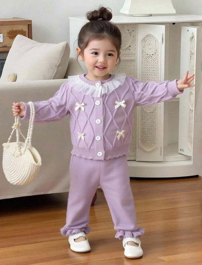 Lilac Knit Cardigan & Wide Leg Pants (2 pcs set)