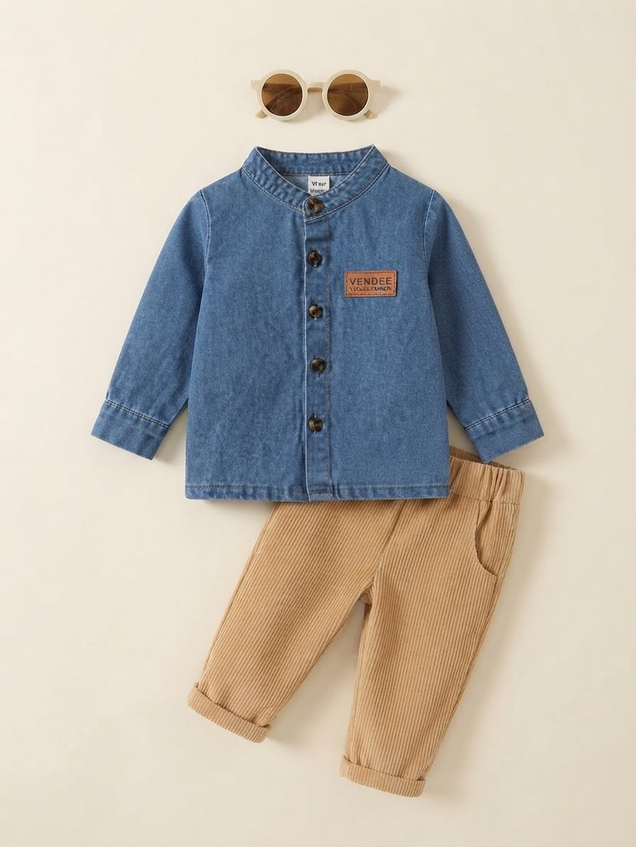 Denim Blue Shirt & Khaki Pants (2 pcs set)