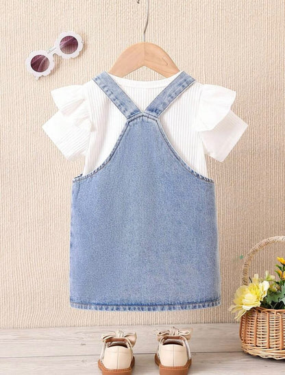 Embroidered Floral Denim Overall Dress