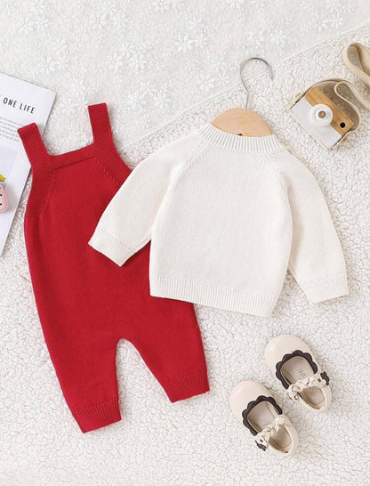 Strawberry Knit Cardigan & Red Jumpsuit (2 pcs set)