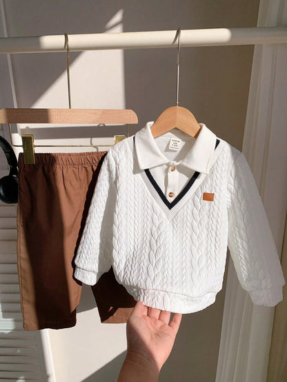 Cream Textured Pullover & Brown Pants (2 pcs set)