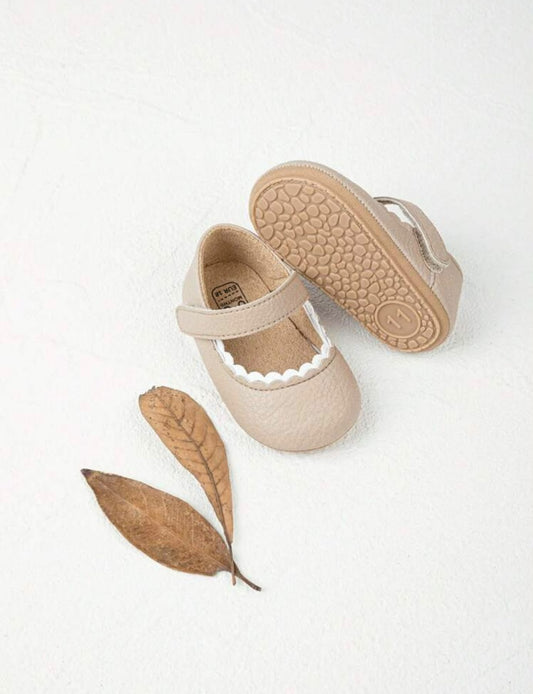 Beige Scalloped Mary Jane Infant Shoes