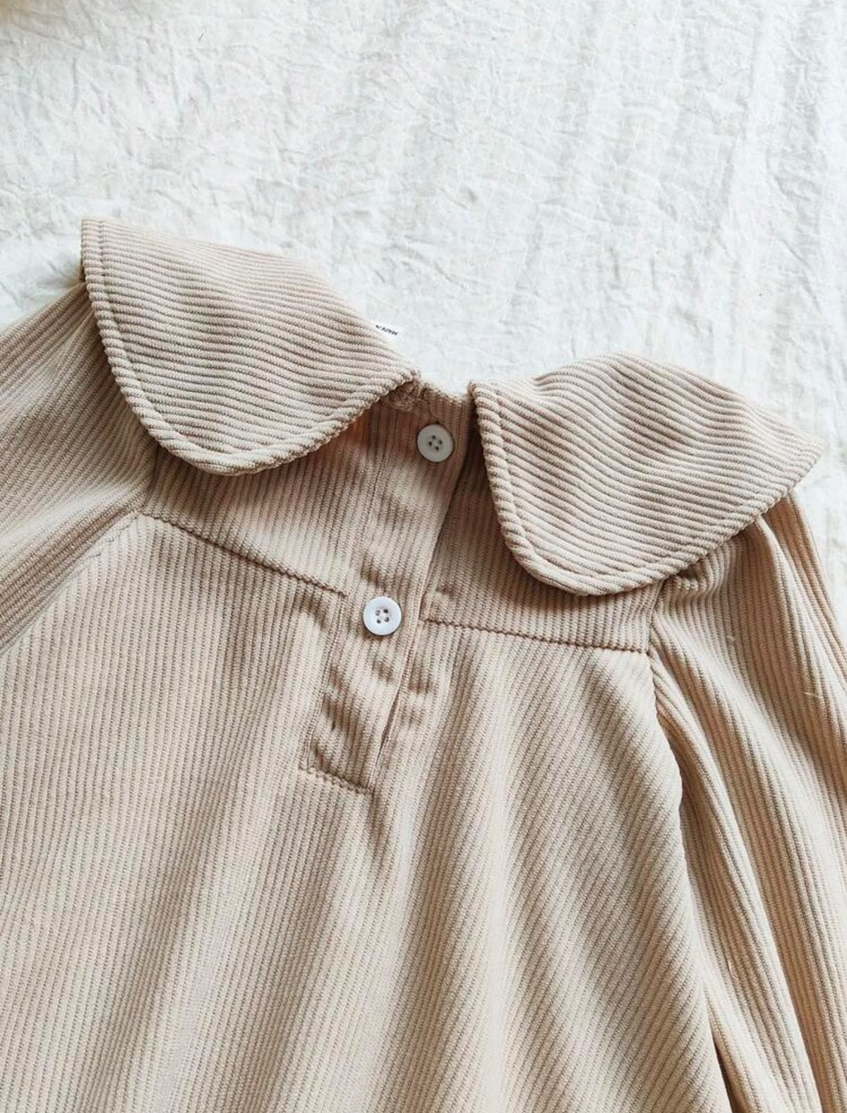 Beige Ruffle Hem Dress with Embroidered Collar
