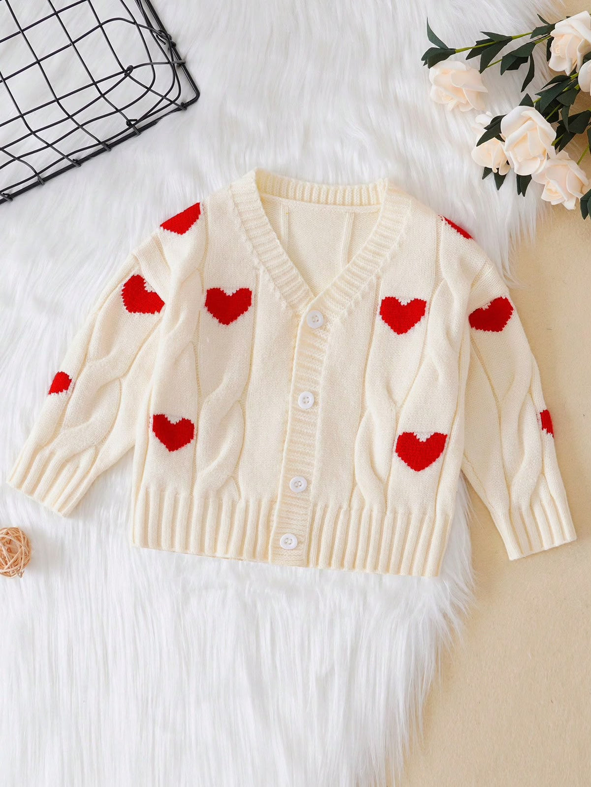 Cream Heart Cable Knit Cardigan