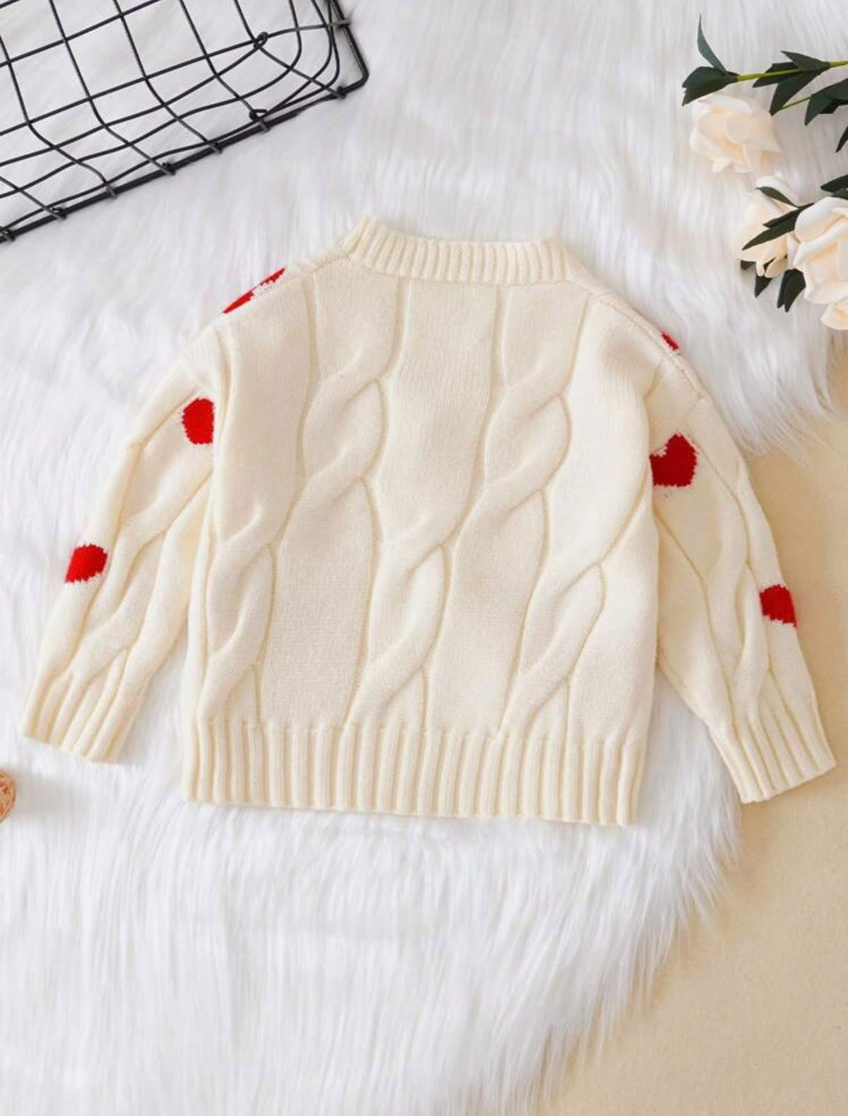 Cream Heart Cable Knit Cardigan