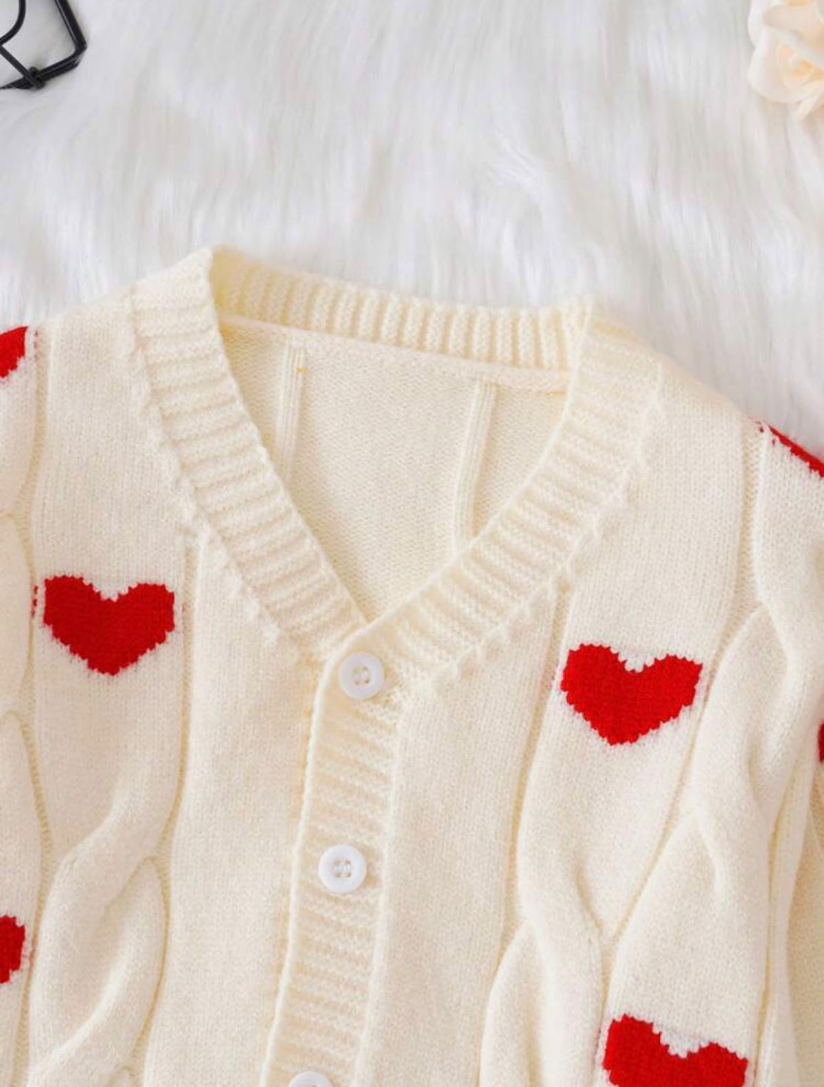Cream Heart Cable Knit Cardigan