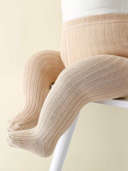 Beige Ribbed Baby Girl Tights