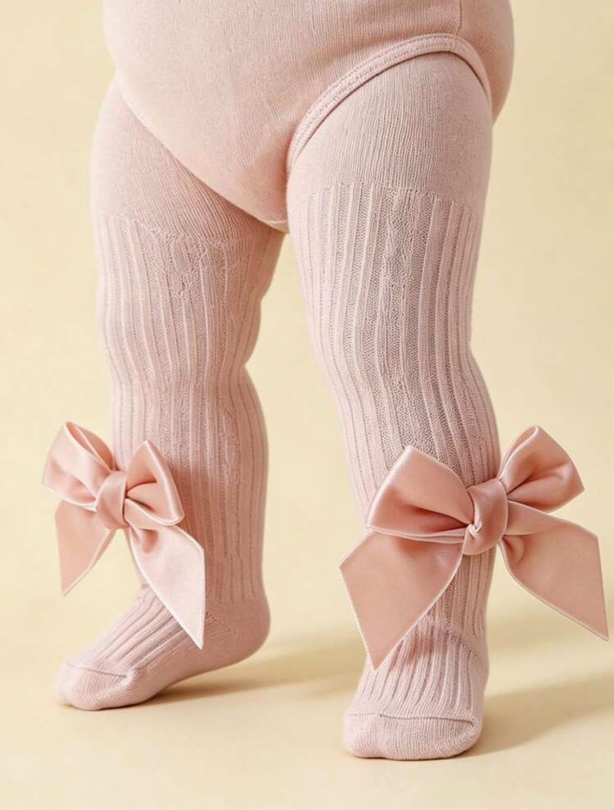 Dusty Pink Tights with Bow Decor
