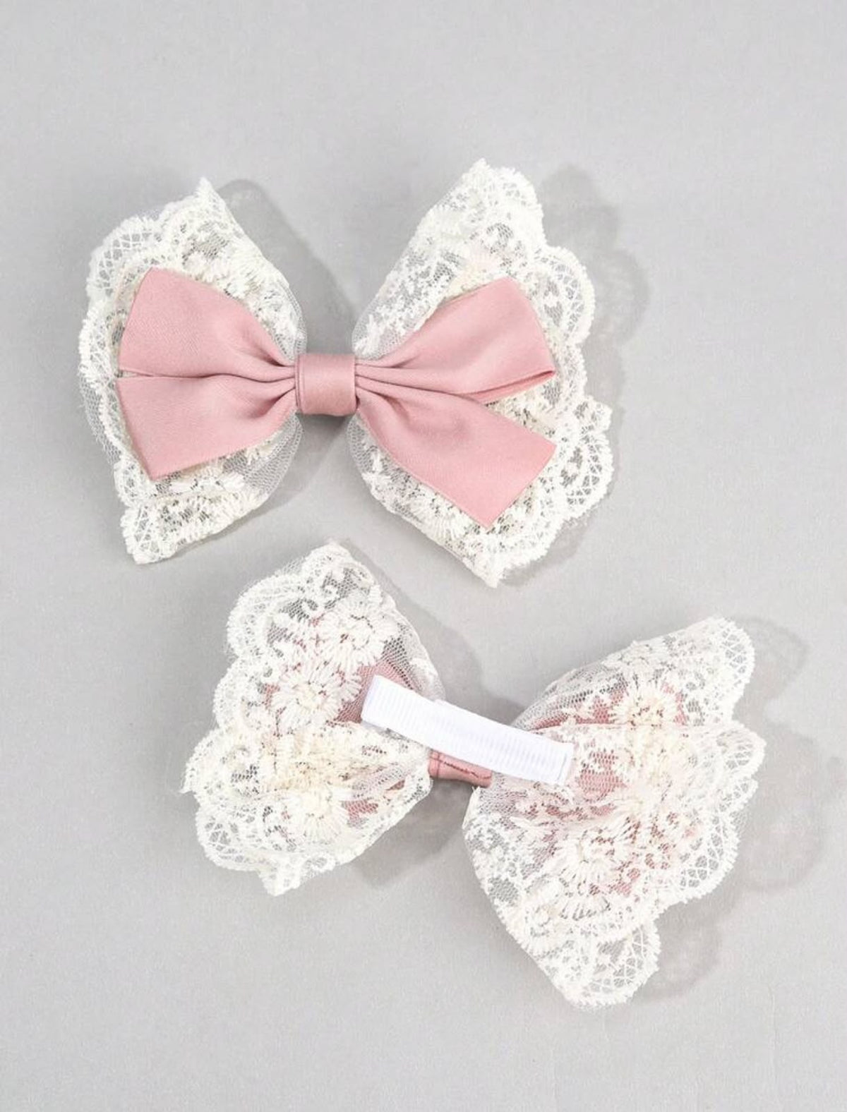 Pink Bow Lace Hair Clips (2 pcs set)