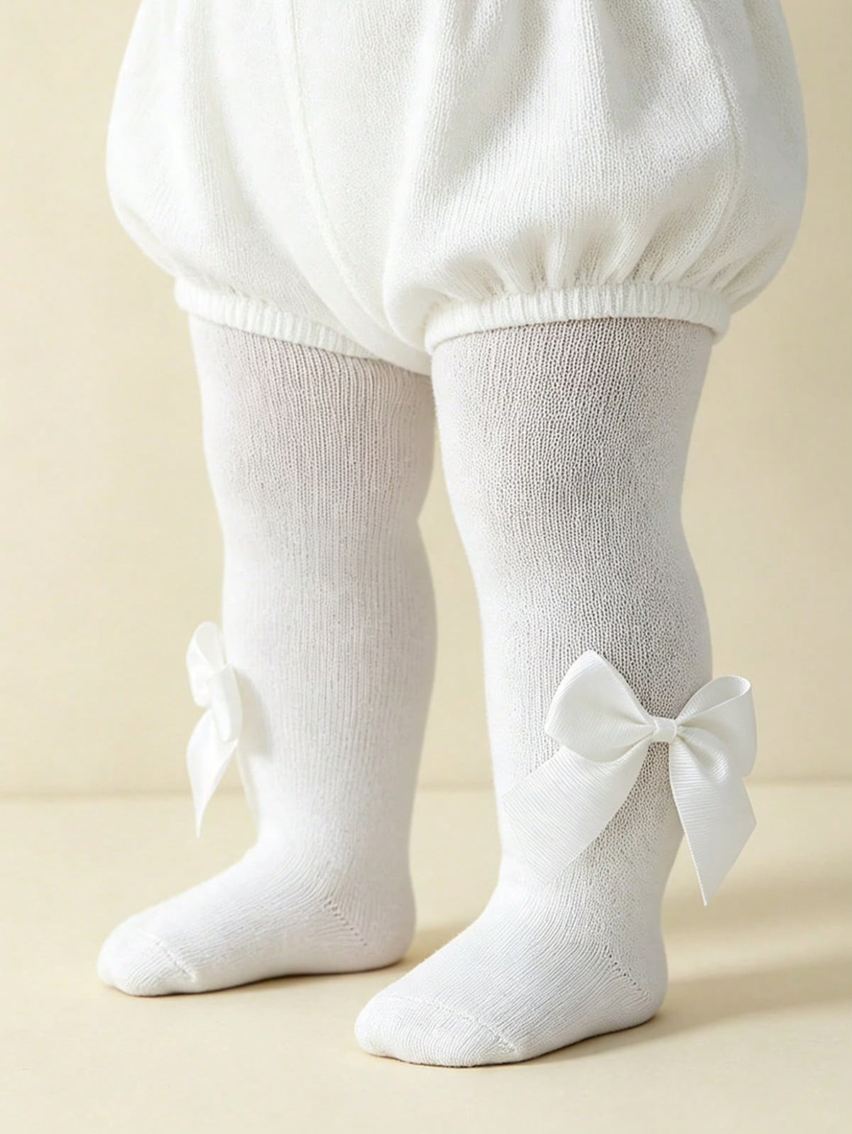 White Bow Baby Tights
