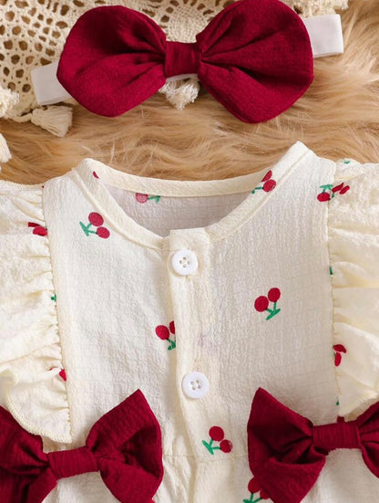 Cherry Print Baby Jumpsuit & Headband (2 pcs set)