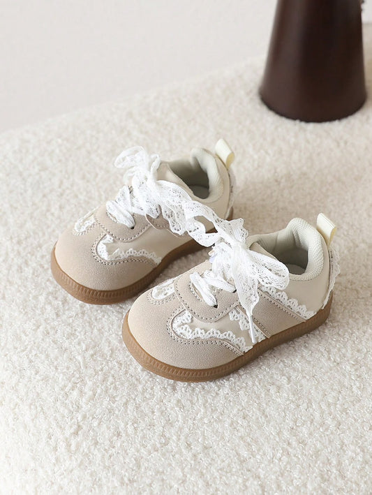 Beige Lace Ribbon Sneakers
