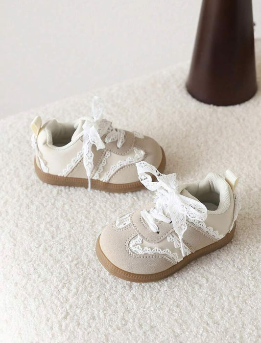 Beige Lace Ribbon Sneakers