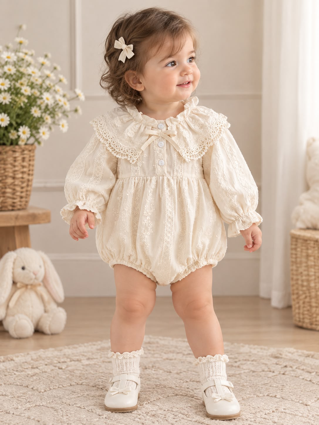 Cream Lace Collar Long Sleeve Bodysuit
