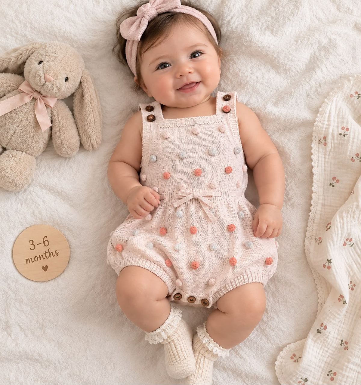 Cream Knitted Pompom Romper