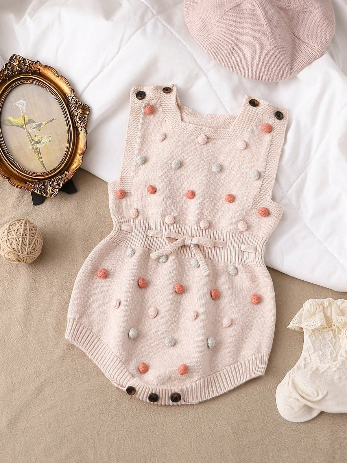 Cream Knitted Pompom Romper