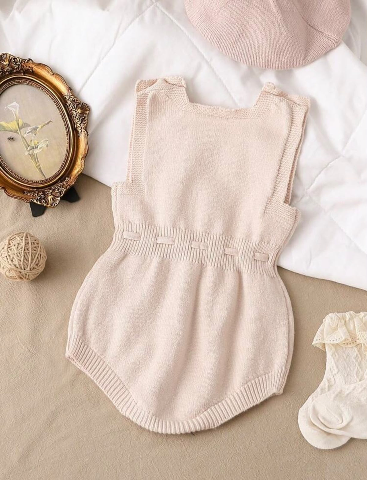 Cream Knitted Pompom Romper