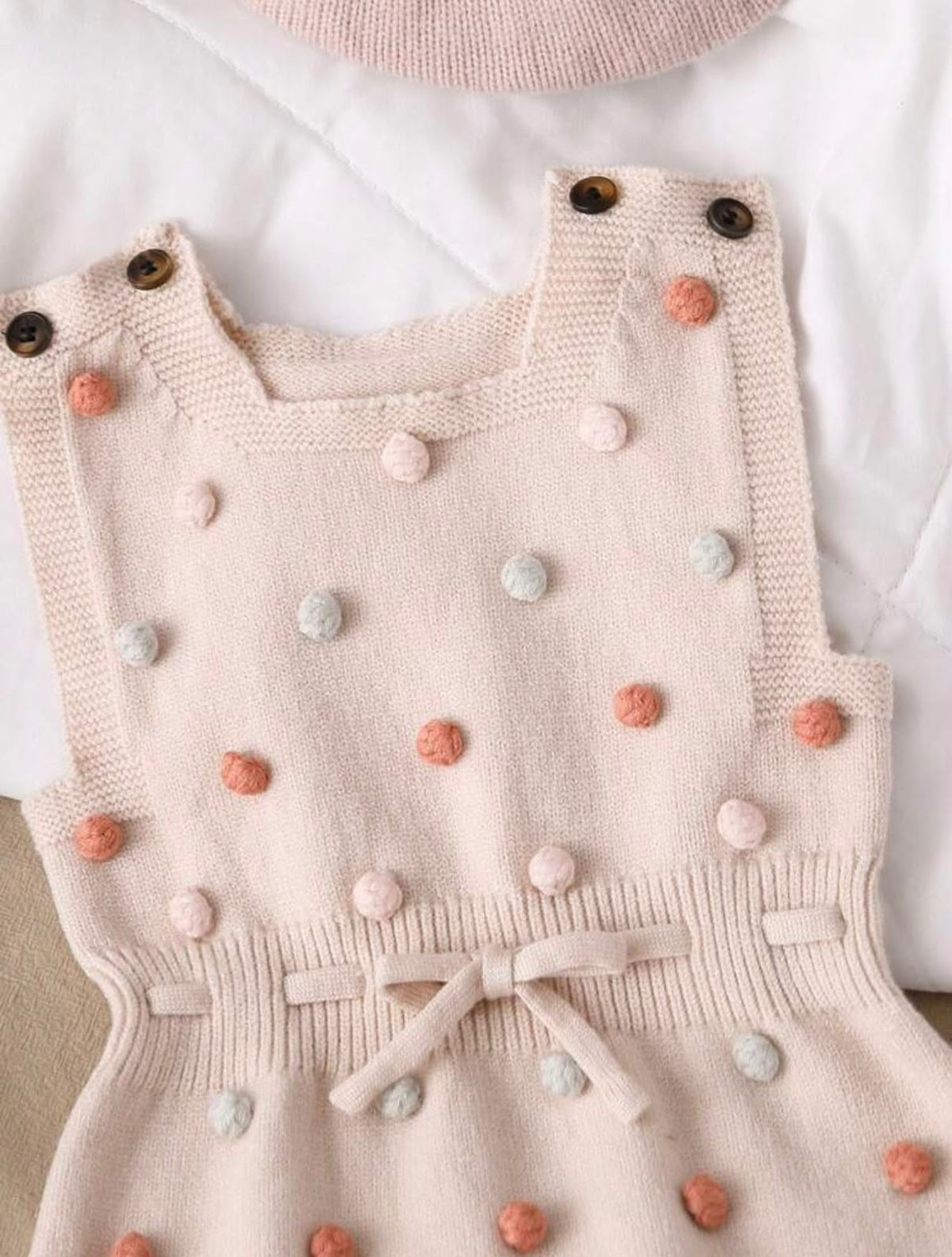 Cream Knitted Pompom Romper