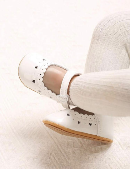 White Scalloped Heart Cutout Shoes