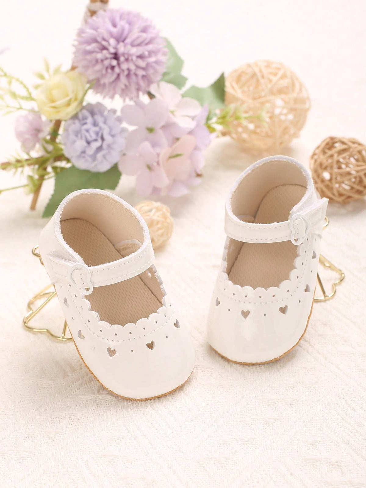 White Scalloped Heart Cutout Shoes