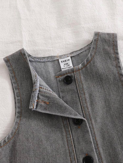 Striped Thermal Sweatshirt & Grey Denim Jumpsuit (2 pcs set)