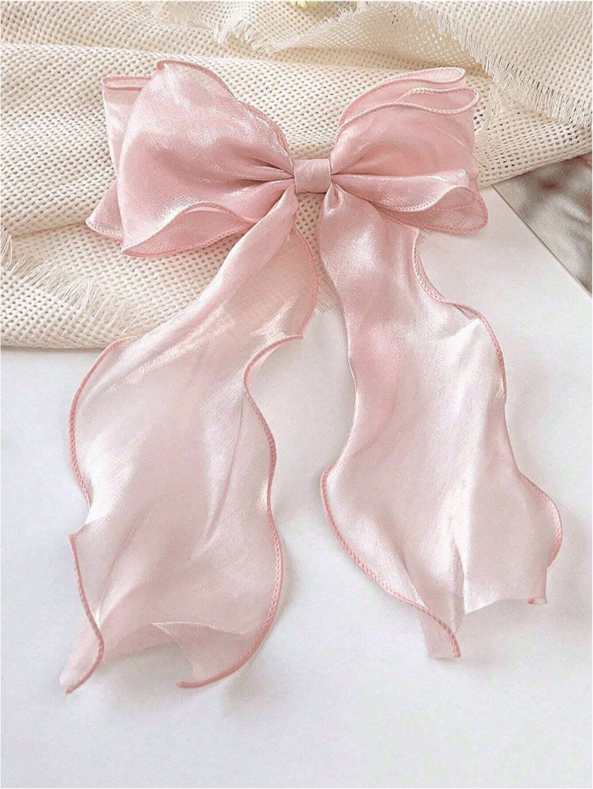 Pink Organza Bow Hair Clip