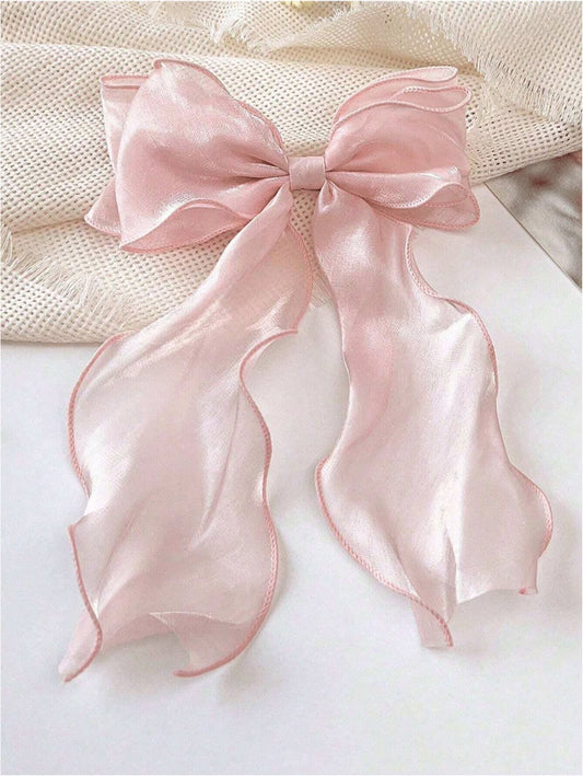 Pink Organza Bow Hair Clip