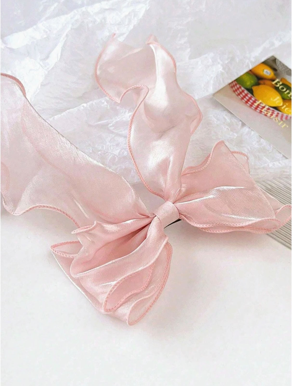 Pink Organza Bow Hair Clip