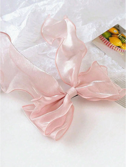 Pink Organza Bow Hair Clip