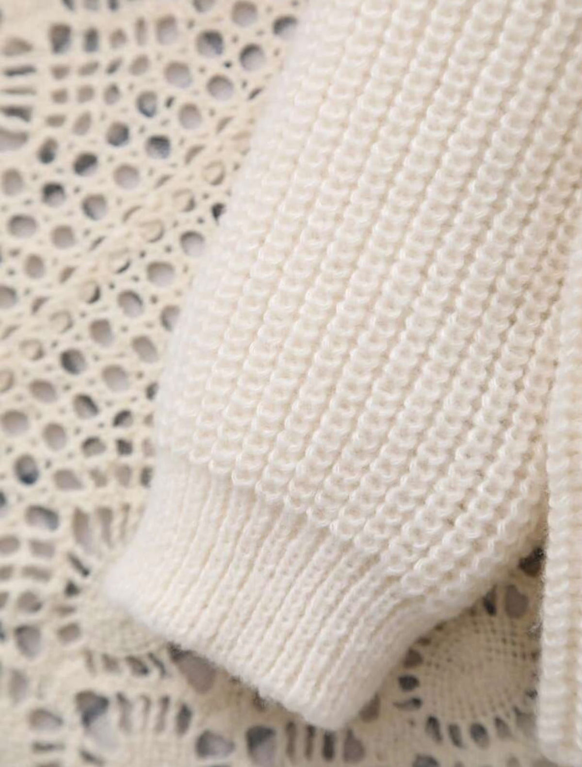 Cream Knit Sweater with Embroidered Lace Collar