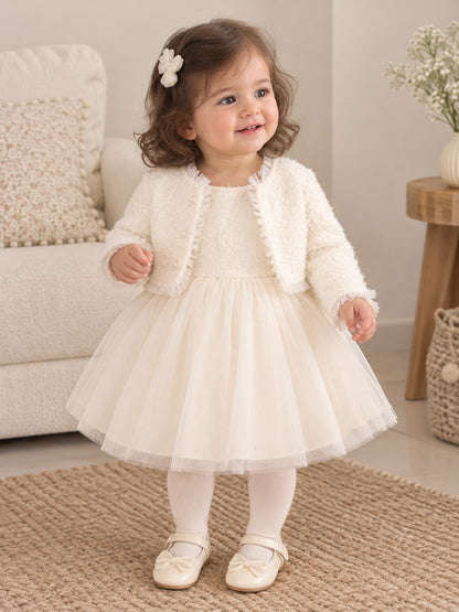 Apricot Cardigan & Tulle Dress (2 pcs set)